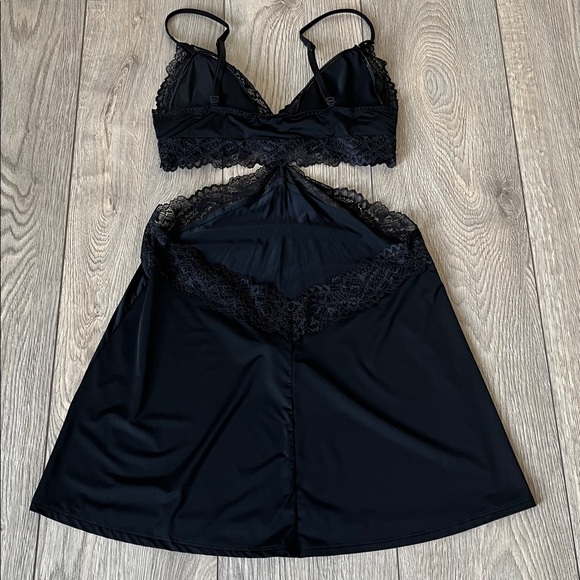 LA SENZA Black Satin Lace Cut-Out Babydoll Slip Nightgown Lingerie Size XS - Picture 6 of 10